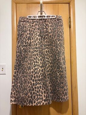 Anthropologie Damson Madder A-Line Leopard Print Denim Skirt